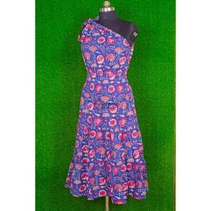 Vestido Midi Elegante de Algodón Azul Ecológico para Mujer, con Estampado Floral, Ligero, de un Solo Hombro, Estilo Línea A, para la Playa y Fiestas en la Piscina - Product Image 5