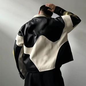 Chaqueta de Cuero PU para Hombre con Cierre, Solapa y Logotipo Bordado Personalizado, Diseño Moderno - Product Image 1