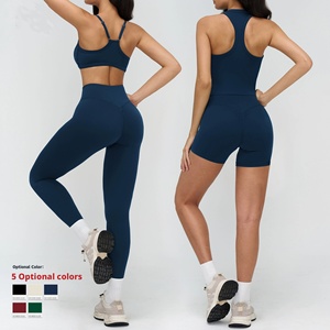 Conjunto de Yoga Rojo de 2 Piezas, Leggings de Cintura Alta, Top Corto con Espalda Cruzada y Cuello en V, Ropa Deportiva sin Costuras para Mujer - Product Image 6