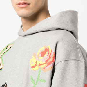 Sweat-shirt à capuche oversize en polyester/coton tricoté pour homme, avec patchwork brodé, design hiver, manches classiques, imprimé numérique sur le devant - Product Image 6