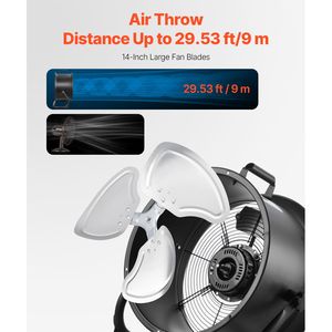 Ventilatore Industriale da Pavimento ad Alta Velocità da 14 Pollici, 3 Velocità, 2520 CFM, Inclinazione Regolabile a 360 Gradi, Flusso d'Aria 23,62 Ft/sec, Resistente - Easy Box - Product Image 4