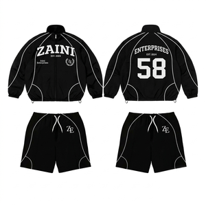 110 GSM Polyester/Nylon Winter Casual Hooded Short <b>Set</b> Black White Custom Print Embroidery Logo Quick Dry - Product Image 1