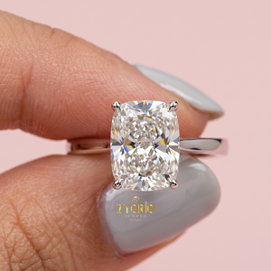 แหวนหมั้นทรงคุชชั่นคัทแบบโซลิแทร์ ทอง 10K แหวนเจ้าสาวสุดหรู - Product Image 3