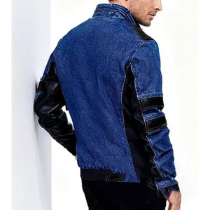 แจ็คเก็ตยีนส์วินเทจผู้ชาย แจ็คเก็ตยีนส์ทรงคลาสสิค แต่งหนังแบบ Patchwork ดีไซน์หลายกระเป๋า สไตล์ลำลองย้อนยุค ทนทาน - Product Image 3