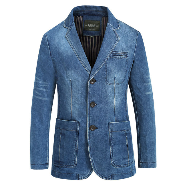 Men's Denim Blazer Autumn Winter Cotton Casual Slim Fit Plus Size Suits Jeans
