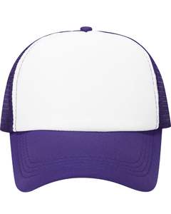 Gorra trucker personalizada blanca y morada con malla trasera, cierre ajustable, transpirable, frente de espuma de poliéster, logotipo personalizado, gorra de béisbol en blanco. - Product Image 1