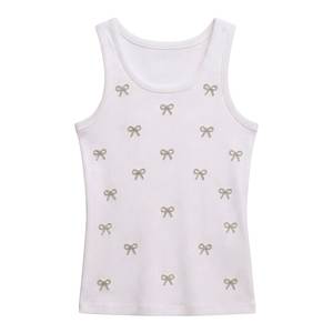 Fourstyle Sportswear White Breathable Knitted Tank <b>Top</b> Rhinestone Bow Decoration Women's Fitness Sportswear - Product Image 2
