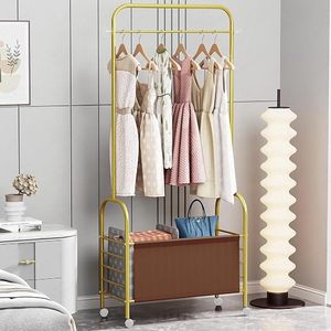 Perchero de metal moderno con cesta de almacenamiento, de doble nivel, tipo organizador de armario multifuncional para sala de estar - Product Image 4