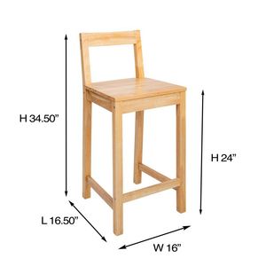 Set di 2 Sgabelli da Bar Moderni in Pelle, Altezza 24 Pollici, con Schienale Completo in Legno e Poggiapiedi, Finitura in Pino per Cucina e Hotel - Product Image 4