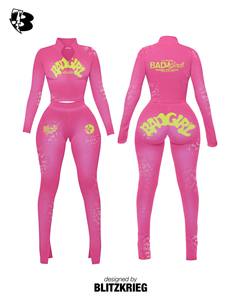 ชุดเซ็ตเสื้อครอปซิปสีน้ำตาลและเลกกิ้ง |   ชุดเซ็กซี่เข้ารูปสไตล์สตรีทแวร์ |   ลอสแอนเจลิส แบรนด์ Born to Love ชุดเสื้อผ้า OEM ผลิตภายใต้แบรนด์ส่วนตัว - Product Image 3