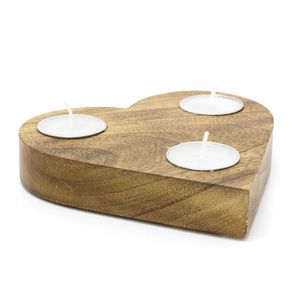 Heart Shape Wooden <b>Tea</b> <b>Light</b> Holder Dual Tone Wood Candle Holder For Valentine'S Day Home Decoration - Product Image 3