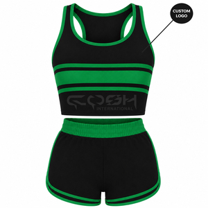 Cosh International Sorority Sisterhood ชุดกีฬา 2 ชิ้น ลายทางสีดำเขียว เสื้อครอปท็อปพร้อมแถบข้าง ทรงปกติ แห้งเร็ว - Product Image 1