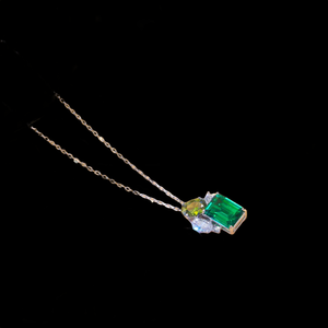 Luxury 18K Gold Filled Moissanite <b>Pendant</b> Necklace with <b>Emerald</b> Cut Green Stone and Diamond Accent Box Chain for Women - Product Image 1