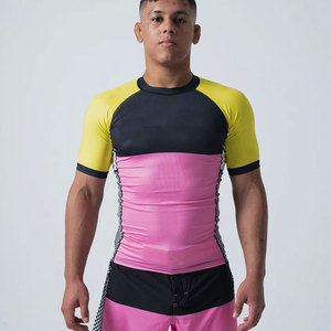 Men's Short Sleeve Rash Guard <b>Black</b> White Stripe Quick Dry <b>Compression</b> <b>Shirt</b> MMA BJJ Grappling Base Layer Sport Top - Product Image 4