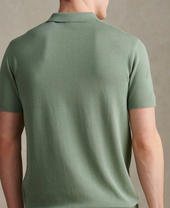 2026 Custom Made Men's Knitted Short Sleeve Polo Shirt Solid Color Casual Zipper Design Regular Fit <b>Green</b> Cheap Price Low MOQ - Product Image 3