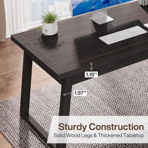 Scrivania Direzionale in Legno Stile Mid-Century Modern da 55 Pollici, Tavolo da Studio per Ufficio Domestico con Cassetto per PC Portatile, Design Rustico - Product Image 6