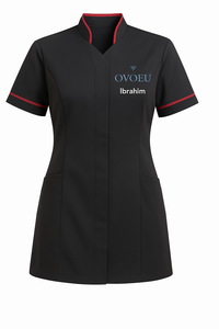 Tunique médicale professionnelle gris anthracite pour femme, coupe ajustée, uniforme d'assistante de santé, col mandarin, spa, salon de beauté - Product Image 4