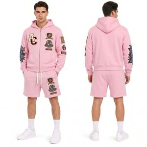 Ensemble de survêtement décontracté pour homme en coton bleu, 2 pièces, avec sweat à capuche et short assorti - Product Image 4
