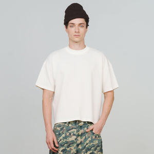 T-shirt à col roulé en maille gaufrée à épaules tombantes, coupe classique, respirant, avec logo personnalisé sur le devant, pour homme, style streetwear, 100 % coton, motif dessin animé - Product Image 2
