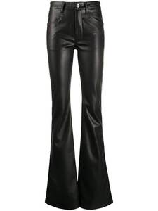 <b>Men's</b> High Waist Black Leather <b>Flare</b> Pants With Side Pockets Button Fly Smart Casual Winter Wear - Product Image 2