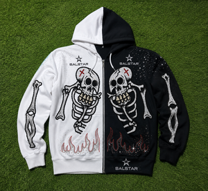Sweat-shirt à capuche zippé pour homme, style gothique, noir et blanc, squelette, broderie strass, streetwear, mode - Product Image 6