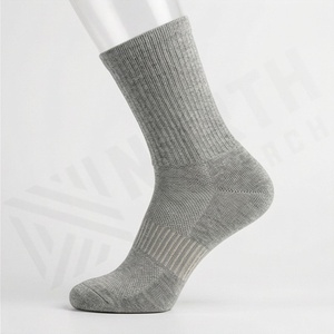 Crew Socks Solid Gray 100% Cotton Breathable Knitted for Daily Casual Wear Autumn Season Adults Standard Thickness - Product Image 3