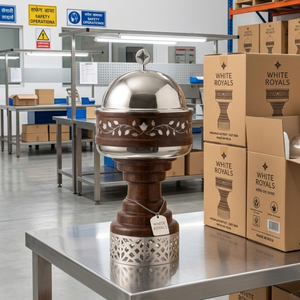 Juego de Recipientes Redondos para Calentar Comida, Hechos a Mano con Madera y Acero Inoxidable, Elegante Calentador de Alimentos para Buffet, para Bodas y Ramadán - Product Image 6