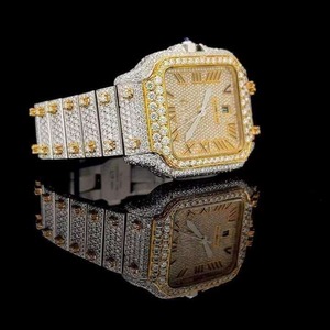 Reloj de lujo con diamantes para hombre, caja rectangular de oro amarillo, movimiento de cuarzo analógico, cierre plegable, esfera de 38mm, indicador de fecha - Product Image 2