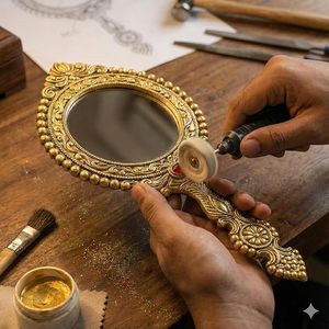 Antique Golden Handheld <b>Mirror</b> Vintage Makeup <b>Mirror</b> Decorative <b>Vanity</b> <b>Mirror</b> Retro Hand <b>Mirror</b> for <b>Dressing</b> <b>Table</b> Gift - Product Image 4