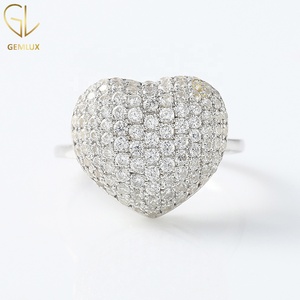 Heart Shape Cluster Diamond <b>Ring</b>, Round Cut Moissanite Diamond <b>Ring</b>, Pave Setting Heart <b>Ring</b>, <b>Dainty</b> Gold Love <b>Ring</b>, 18k Gold - Product Image 1