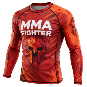 Camisetas Rash Guard de Alta Calidad en Rojo y Negro con Logotipo Personalizado por Sublimación para MMA y Fitness, Manga Larga para Adultos - Product Image 3