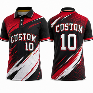 Custom Geometric Pattern <b>Men's</b> <b>Polo</b> <b>Shirt</b> Short Sleeve Black <b>Red</b> White Digital Printed Sporty Quick Dry Team Uniform Apparel - Product Image 1