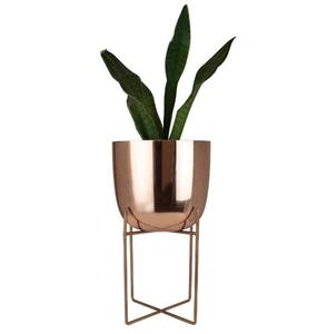 Macetero moderno alto de metal dorado con soporte de hierro negro |   Decoración de Jardín Interior de Lujo - Product Image 1