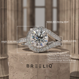 Bague de fiançailles en or blanc 14 carats de qualité supérieure avec diamant rond de 2 carats, halo incurvé, épaule fendue et pavé, fournisseur de bijoux personnalisés - Product Image 4