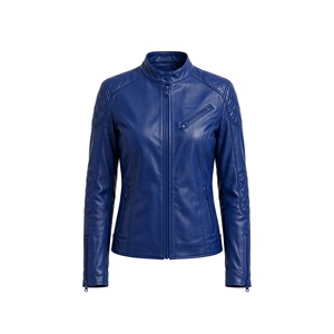 Blouson moto en cuir PU personnalisé pour homme, col montant, fermeture éclair, coupe ajustée, couleur unie, manches classiques, idéal pour l'automne - Product Image 1