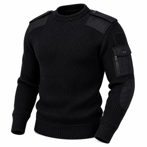 Men's Long-Sleeved <b>Wool</b> Pullover Olive Green Button Letter Knitted Design Breathable Anti-Shrink O-Neck Collar Winter Wear - Product Image 2