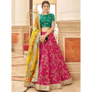 A-Line Modern Pink Embroidered Silk Plus Size Lehenga Choli for <b>Wedding</b> Engagement - Product Image 1
