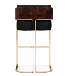 Taburete de Bar Ajustable de Terciopelo Gris Moderno, Patas de Metal Doradas, Diseño de Respaldo con Estructura de Red, Tapicería de Cuero PU - Product Image 3