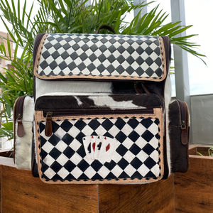 กระเป๋าเป้สะพายหลังผ้าอ้อมแบบมีซิปขนวัวธุรกิจลายตารางหมากรุกหนังเครื่องมือหนังทนทานดีไซน์หรูหรา - Product Image 4