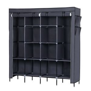 67\" Gray Portable Wardrobe 12-Shelf <b>Clothes</b> <b>Storage</b> Rack with 4 Side Pockets - Product Image 1