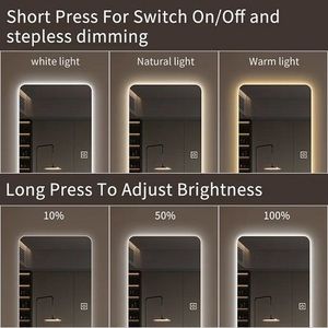 Specchio LED a Corpo Intero 65x21 Pollici con Dimmer e Illuminazione a 3 Colori, Tipo da Parete per Camere da Letto - Product Image 4