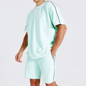 Ensemble deux pièces décontracté d'été pour hommes, t-shirt et short en coton respirant, col rond, couleur unie, pour hommes et femmes - Product Image 3