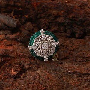 Shyra 24K Gold Plated Emerald Green Nature Stone Resizable Gemstone Ring - Product Image 1