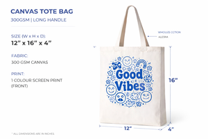 Premium 300GSM Cotton Canvas Tote Bag Eco Friendly Reusable Shopping Bag Good Vibes Print Custom Logo Tote Bag - Product Image 3