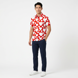 Polo Casual de Punto de Manga Corta con Estampado Rojo y Blanco para Hombre - Product Image 3