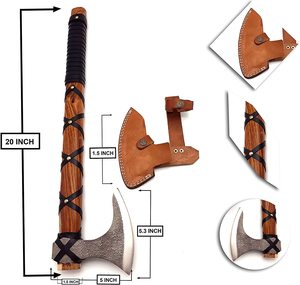 Handmade <b>Axe</b> Carbon Steel Blade Wood <b>Handle</b> With Leather Sheath Outdoor Knife - Product Image 3