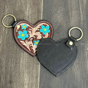 Best Selling Hair on Cow Hand Tooled <b>Leather</b> Heart Shape <b>Key</b> Fob Carved Genuine <b>Leather</b> Keyring Turquoise Flower Luxury Keychain - Product Image 6