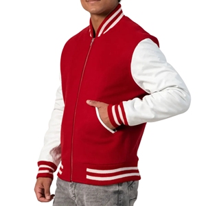 Veste universitaire américaine rétro vintage en patchwork, corps en laine, manches en cuir d'agneau véritable, broderie chenille, respirante et coupe-vent - Product Image 4