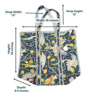 Sac fourre-tout en coton fait main, imprimé au bloc artisanal, bleu, avec fermeture éclair, motif floral brodé, couleurs bleu et blanc, collection Printemps - Product Image 3