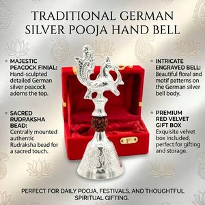 Campana Decorativa de Aluminio con Grabado, Acabado Plateado, Adorno con Piedra Roja, para Navidad, Diwali y Festividades Tradicionales, 2 Pulgadas de Diámetro - Product Image 3